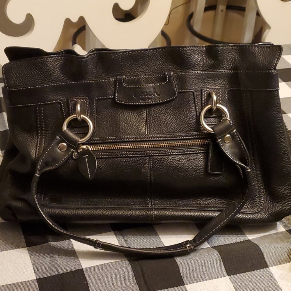 Coach "Penelope" black leather pebbled bag"